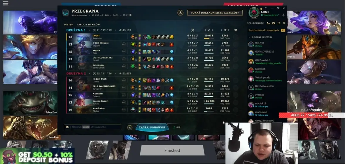 Lequt podczas analizy gry na streamie