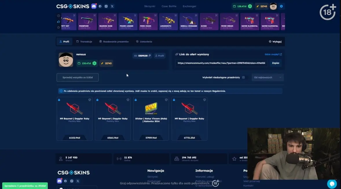 Remsua podczas transmisji na żywo