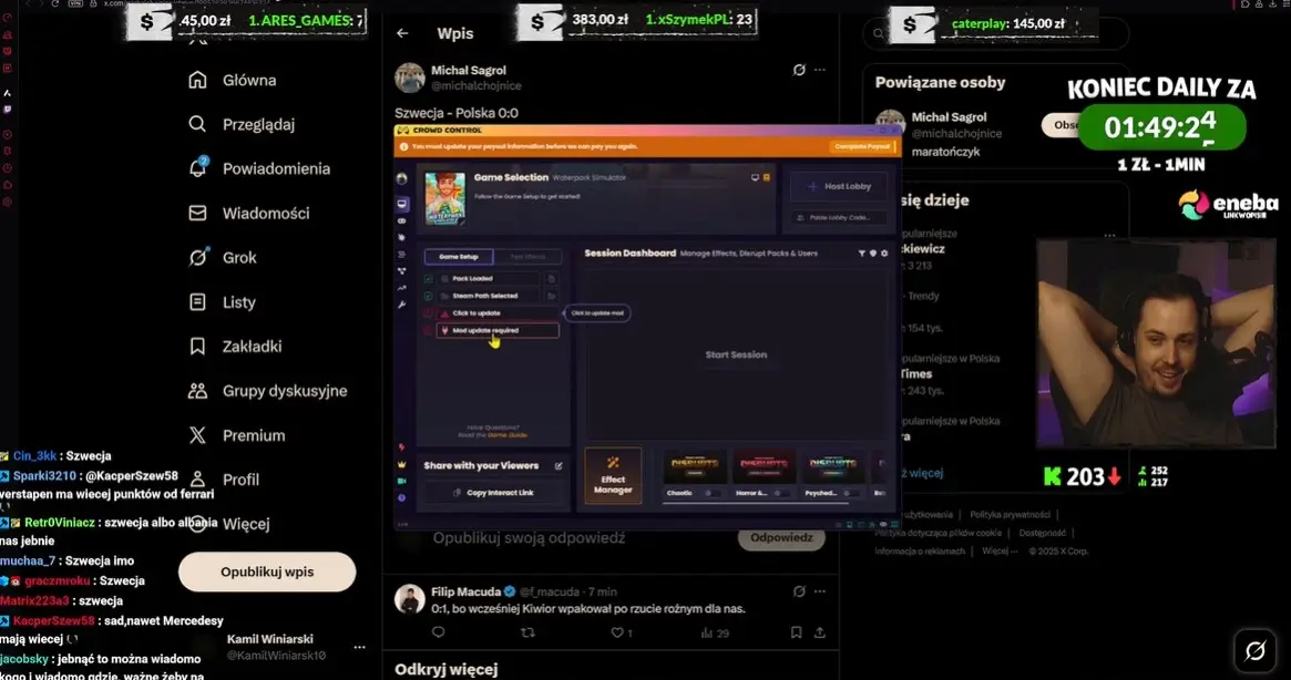 Viniplay podczas transmisji na żywo